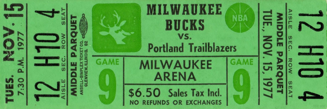 1977 Milwaukee Basketball Ticket Stub Brushed Metal Wall Art